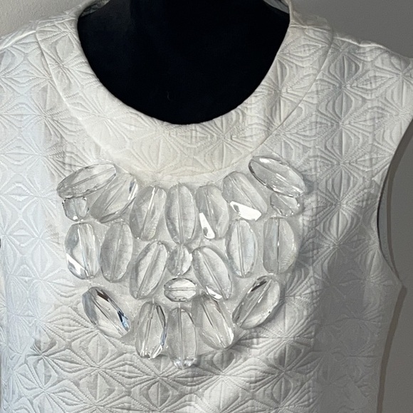 Sophia Christina white beaded tapestry fabric sleeveless shift dress Sz 10 - Picture 2 of 8